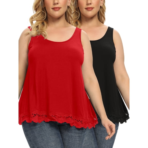 FITVALEN Women's Plus Size Camisole with Built in Bra Casual Loose Tank Tops Sleeveless Crew Neck Shirts Flowy Cami with Adjustable Straps (S-4XL）