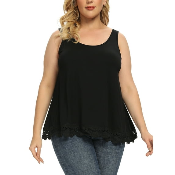 FITVALEN Women's Plus Size Camisole with Built in Bra Casual Loose Tank Tops Sleeveless Crew Neck Shirts Flowy Cami with Adjustable Straps (S-4XL)
