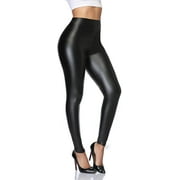 FITVALEN Women's Sexy Black Faux Leather Leggings Stretchy PU Pants Black High Waisted Tights