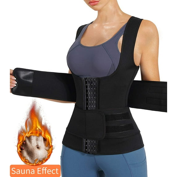 FITVALEN Women's Workout Waist Trainer Vest Body Shaper with Adjustable Belts Underbust Corset Neoprene Sauna Sweat Suit