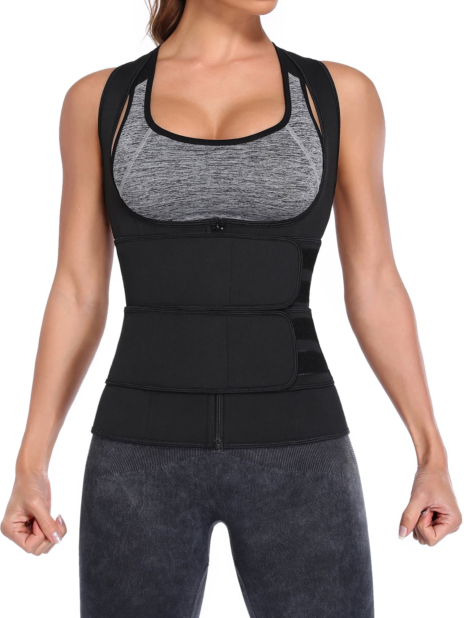 FITVALEN Women's Workout Waist Trainer Zip Vest Body Shaper with