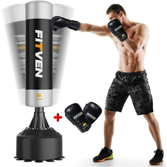 FITVEN Freestanding Punching Bag with Boxing Gloves Heavy Boxing Bag with Suction Cup Base for Adult Kids - Men Stand Kickboxing Bag