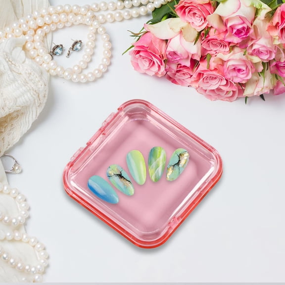 FITYLE 10 Pieces Press on Nail Storage Boxes Nail Packaging Box Transparent Empty Small Acrylic Nail Storage Box for Home Nail Salon pink