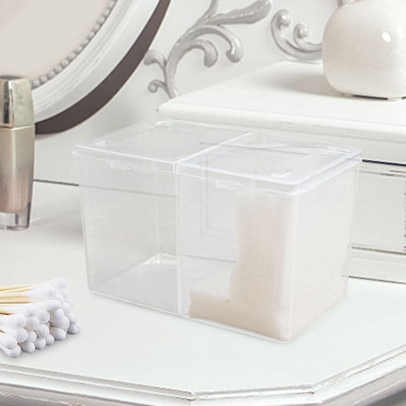 FITYLE 2 Compartments Makeup Pad Swab Box Portable Cotton Ball Storage Cosmetic Pads Container Multifunctional for Vanity Countertop Clear