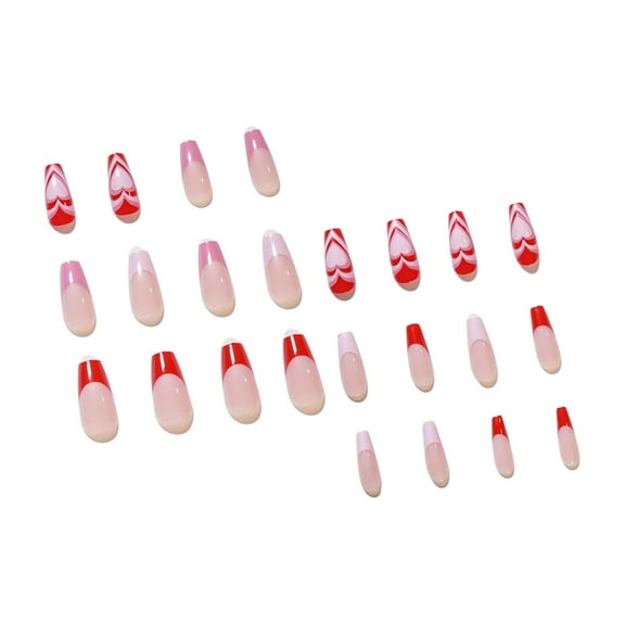 FITYLE 24 Pieces Press on Nails False Nail Removable Exquisite Women Girls Easy to Wear Stylish Red Heart for Birthday Gift Practice