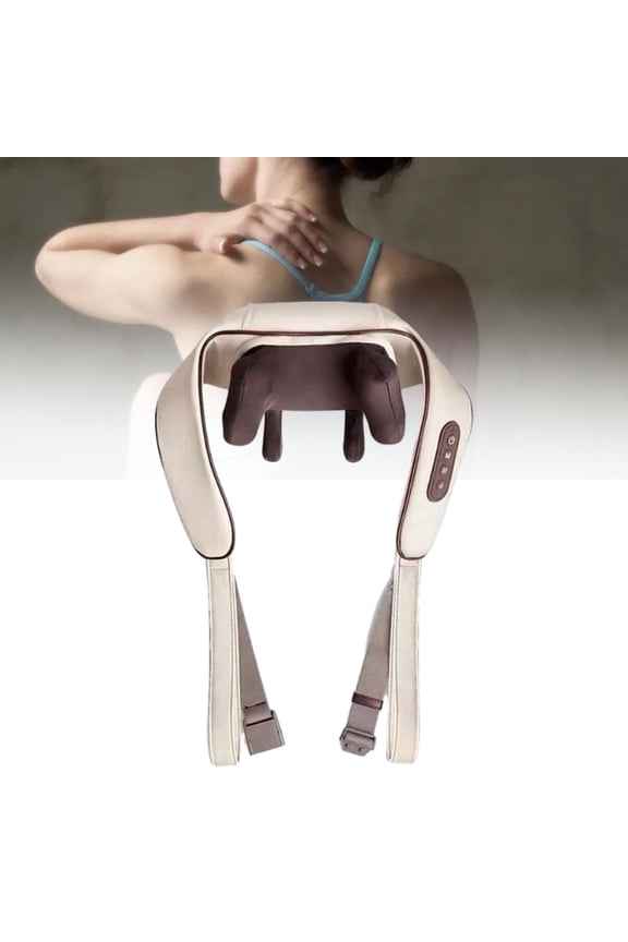 FITYLE Back Massager with Heat Electric Massager Multifunctional Neck and Back Massager Kneading Massage for Male Men Beige Brown