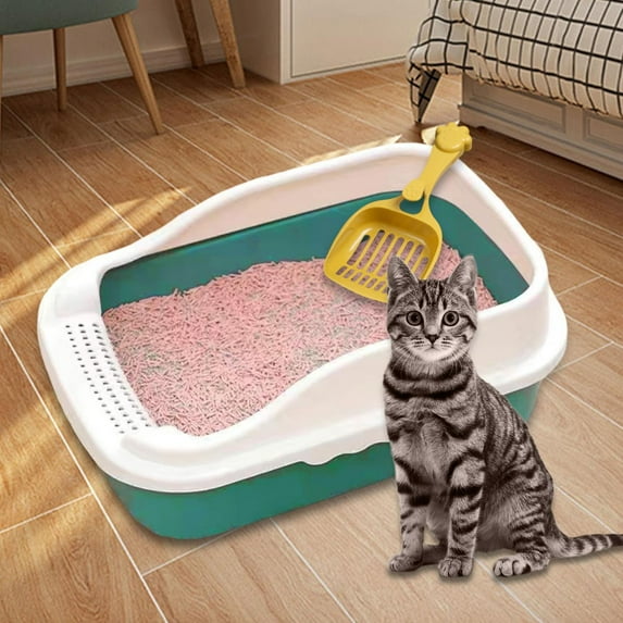 FITYLE Cat ,Potty Toilet Deep Loo Cage Accessories with Scooper Pet Litter Tray Pan for Small and Medium Cats Kitten Bunny Green S 27x18x15CM