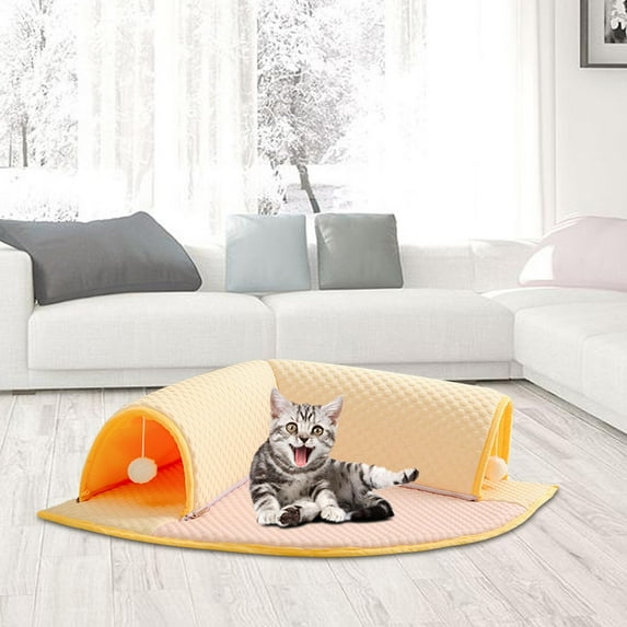 FITYLE Cat Tunnel Bed with Hanging Toy Balls Detachable Washable Lightweight Hideout Play Center for Indoor Chinchillas Pet Supplies triangle and S