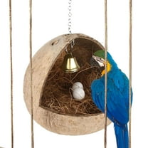 FITYLE Coconut Bird Nest Hut Parakeet Breeding Bird s Cage Habitats Decor Breeding Nest Hanging Bird House for Hamster Budgies with coconut shred