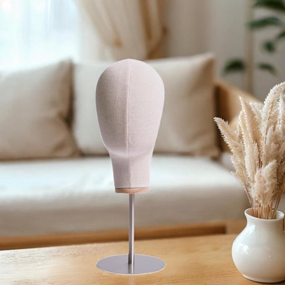 FITYLE Hat Hairpieces Display Stand 17inch Stainless Steel Base Multipurpose for Store, Shopping Mall, Barbershop Use Accessories Beige