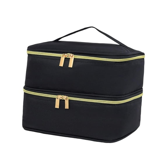 FITYLE Nail Polish Storage Bag Nail Dryer Case Holds 30 Nail Polish Bottles Portable 2 Tier with Handle for Women Trip Girls Outdoor Black