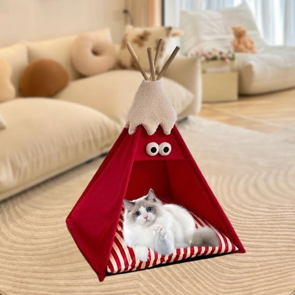 FITYLE Pet Teepee Cat Tent Soft Universal Portable Washable for Kitten Kitty Indoor Outdoor Puppy Small Animal Red