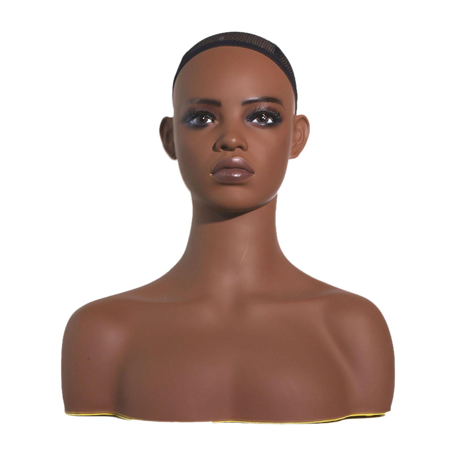 FITYLE Realistic Female Mannequin Head Hat Display Stand Holder Multipurpose Earring Holes with Shoulders Head for Jewelry Scarf
