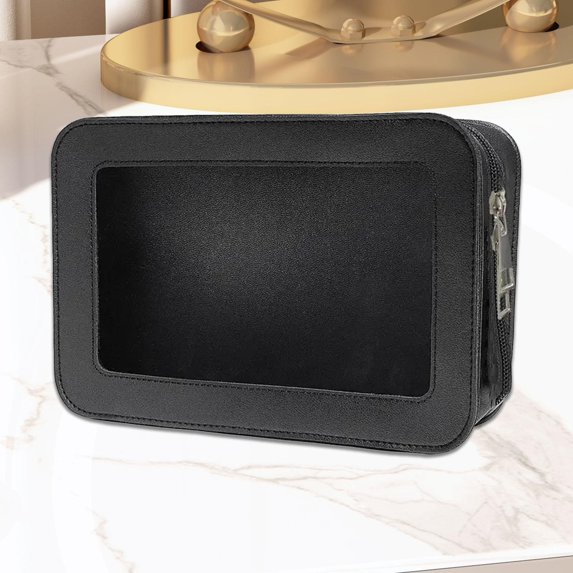 FITYLE Women Makeup Bag Clear Window Multiuse Storage Bag Travel Toiletry Bag for Home black