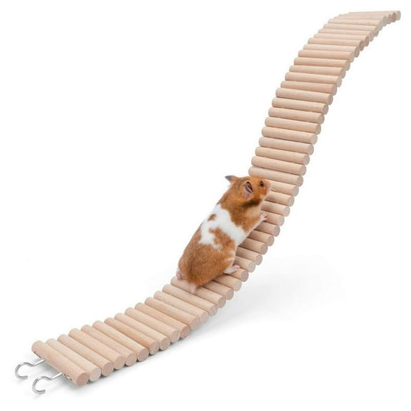 FITYLE Wooden Ladder Bridge 2in1 Pet Toy Hamster Fence Climbing Ladder for Hideout Playing Rats Small Animals Reptiles Length 40cm