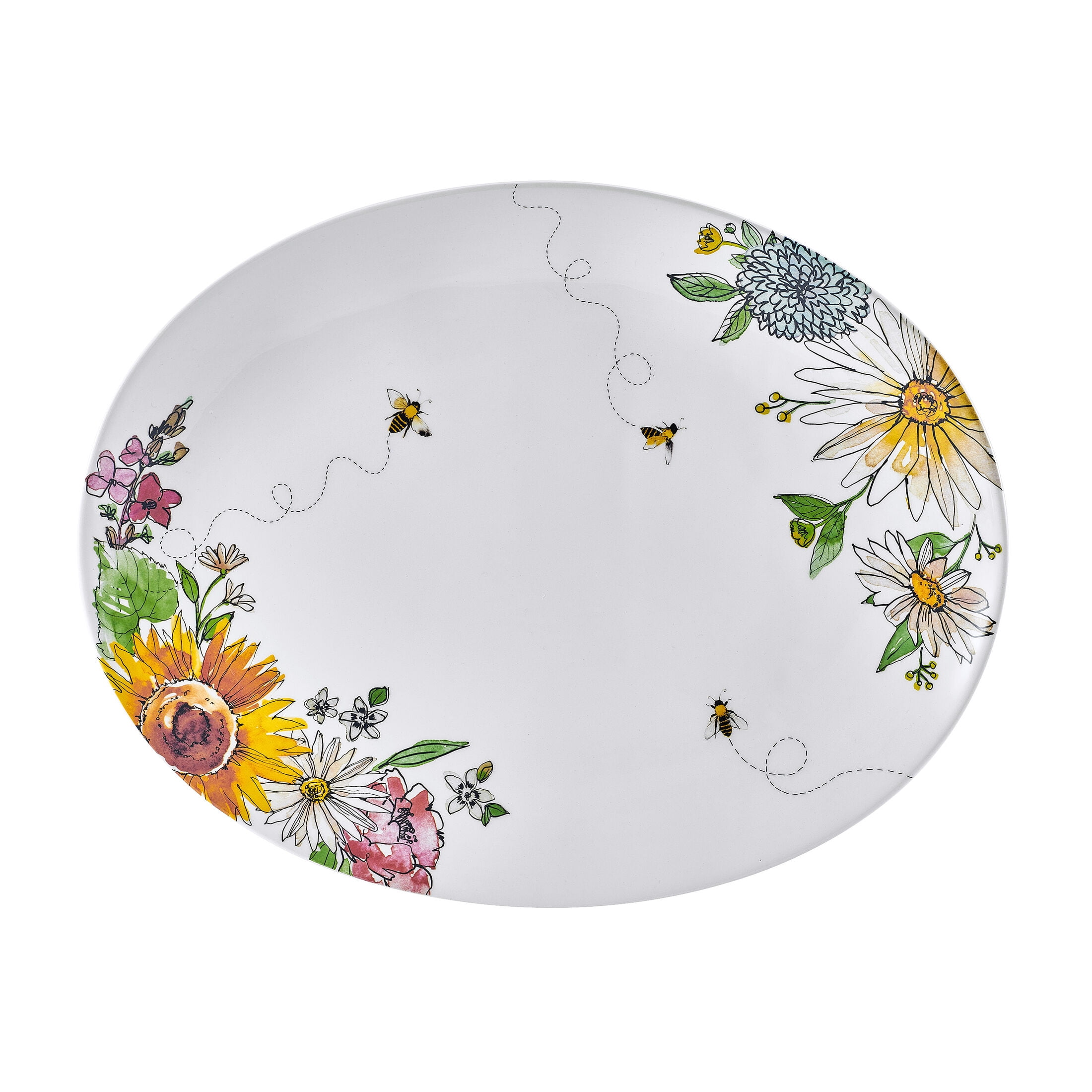 Fitz And Floyd 'Gracie' Floral Serving Platter - 19 Inch Hand-Painted Ceramic Tray For Entertaining, Appetizers, Desserts