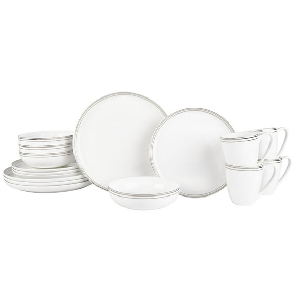 Fitz and Floyd Nevaeh Coupe Platinum Bands 16-Piece White Bone China Tableware Set (service for 4)