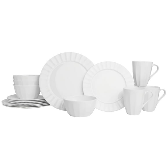 Fitz and Floyd Nevaeh Fluted 16-Piece White Bone China Tableware Set (service for 4)