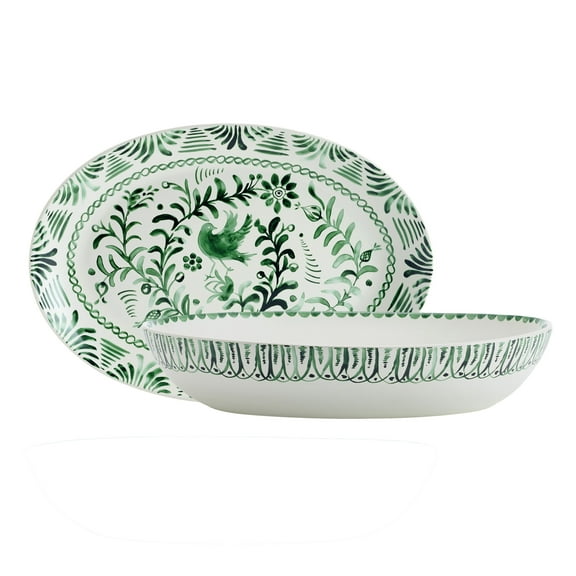 Fitz and Floyd Sicily Green Serve Bowl Plattr Set