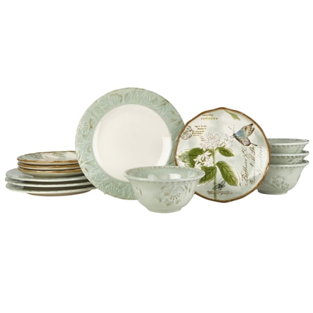 Fitz and Floyd Toulouse 12-Piece Green Stoneware Tableware Set (service for 4)