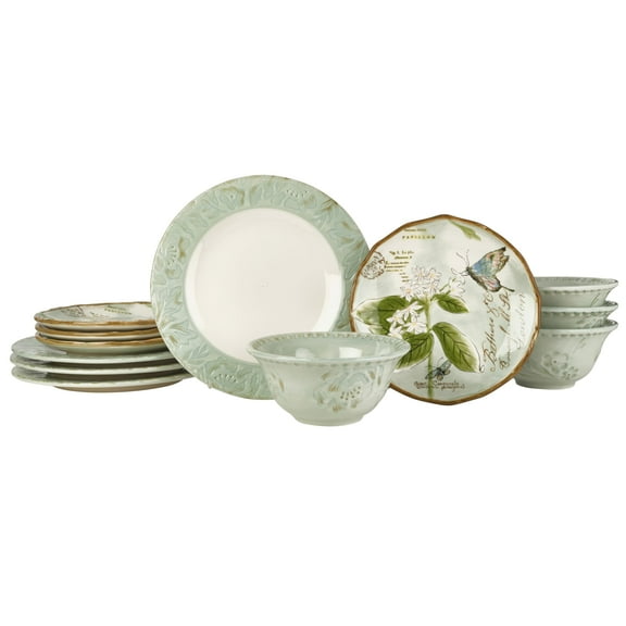 Fitz and Floyd Toulouse 12-Piece Green Stoneware Tableware Set (service for 4)