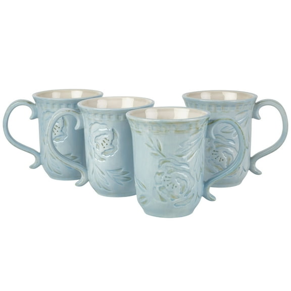 Fitz and Floyd Toulouse 18 oz Blue Stoneware Mug (Set Of 4)