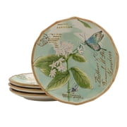 Fitz and Floyd Toulouse Butterfly Green 9 Round Stoneware Party Plate 4 Count