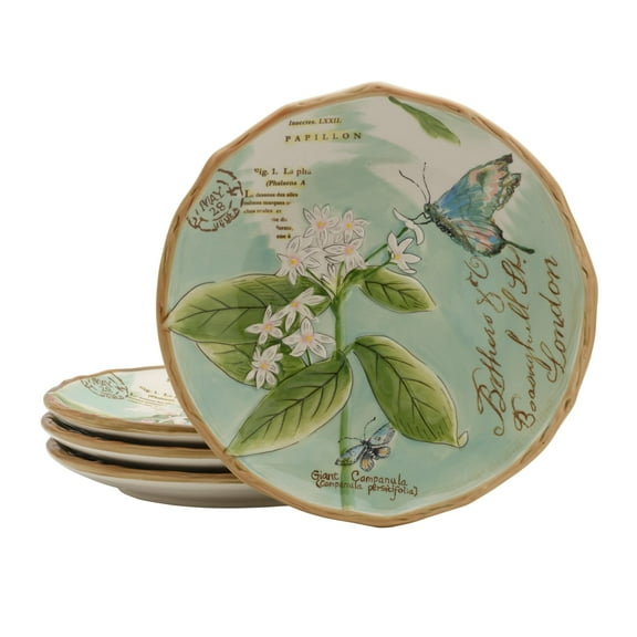 Fitz and Floyd Toulouse Butterfly Green 9" Round Stoneware Party Plate (4 Count)