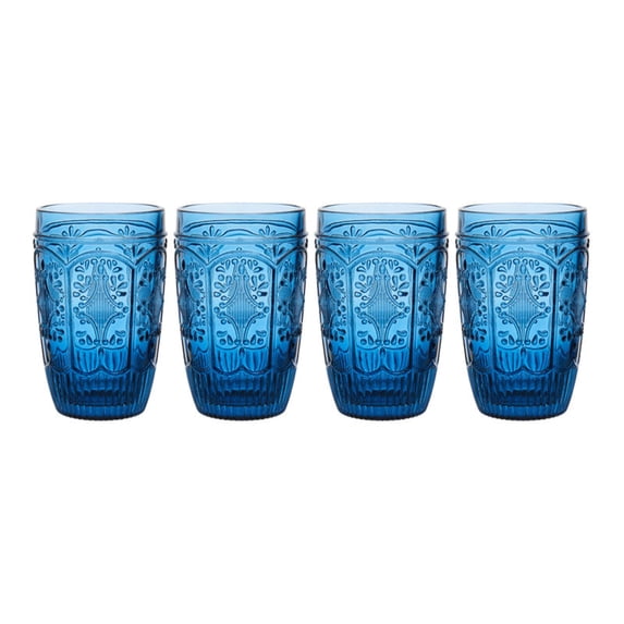 Fitz and Floyd Trestle 12 oz Indigo Highball Glass (Set of 4)