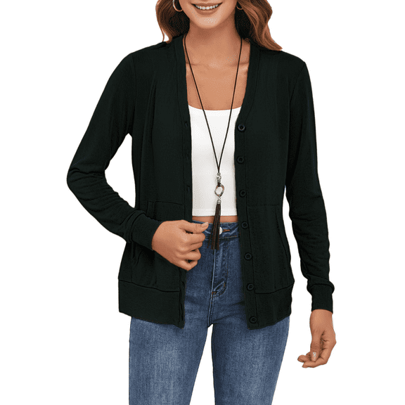 FIUFY Cardigan Button Down Shirts for Woman Long Sleeve Casual Lightweight Sweaters with Pockets