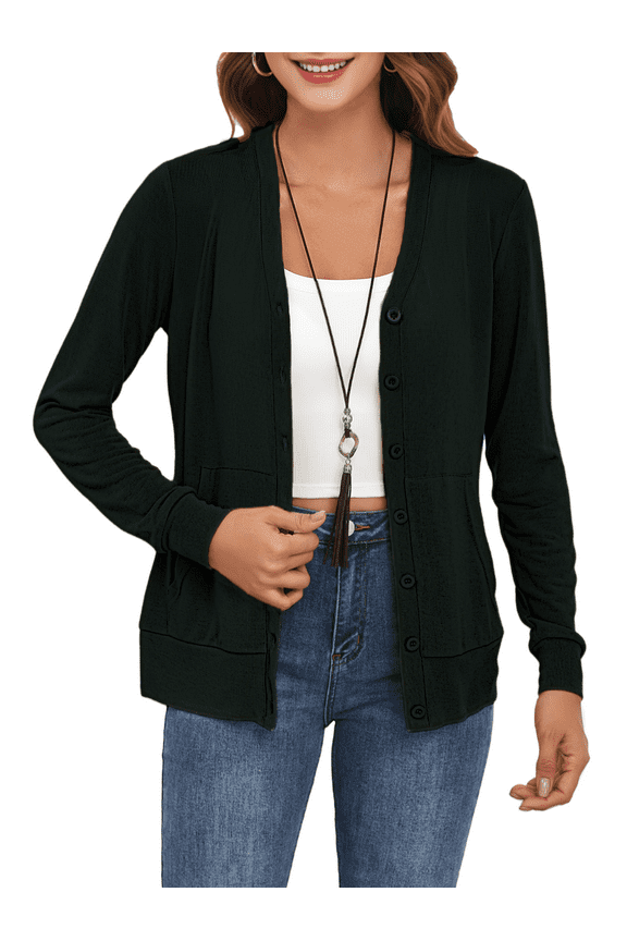 Cardigan Button Down Shirts for Woman Long Sleeve Casual Lightweight Sweaters with Pockets