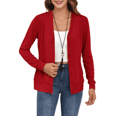 FIUFY Cardigan Button Down Shirts for Woman Long Sleeve Casual Lightweight Sweaters with Pockets
