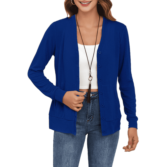 FIUFY Cardigan Button Down Shirts for Woman Long Sleeve Casual Lightweight Sweaters with Pockets