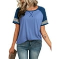 thumbnail image 1 of FIUFY Summer Short Sleeve Tops for Woman Color Block Casual Striped Crew Neck Tunic Tops Blue, 1 of 5