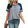 thumbnail image 1 of FIUFY Summer Short Sleeve Tops for Woman Color Block Casual Striped Crew Neck Tunic Tops Gray, 1 of 5