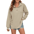 thumbnail image 1 of FIUFY Women's Casual Oversized Top Long Sleeve Tops Baggy Button Shirts V Neck Waffle Knit Loose Fit Tunic, 1 of 9