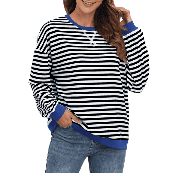 FIUFY Women's Casual Sweatshirt Long Sleeve Pullover Top Oversized Shirt With Striped Color Block