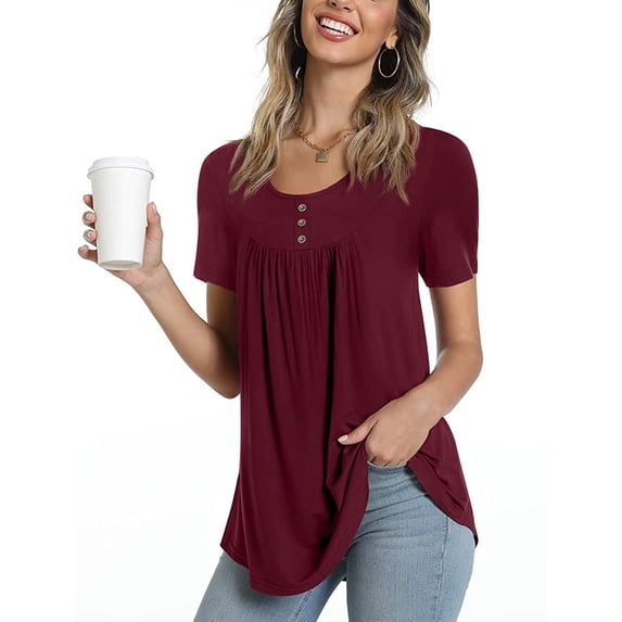 FIUFY Women's Summer Short Sleeve Tunic Tops Fit Pleated Blouses