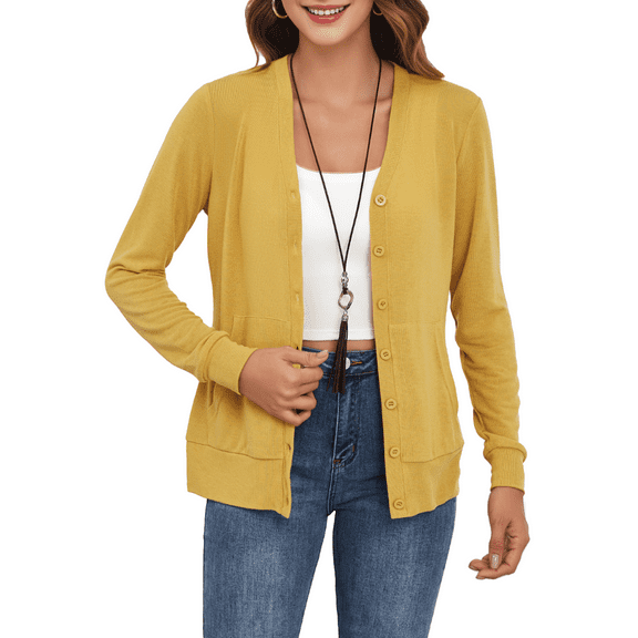 FIUFY Cardigan Button Down Shirts for Woman Long Sleeve Casual Lightweight Sweaters with Pockets