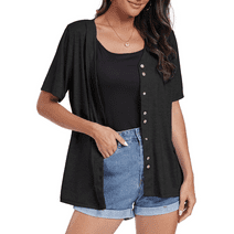 FIUFY Womens Button Down Cardigans Summer Casual Short Sleeve Open Front Knitted Top Shirts