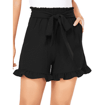 FIUFY Womens Casual Shorts Ruffle Hot Pants, Paperbag Elastic Waist Shorts with Pockets