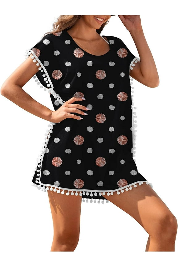 Womens Chiffon Swimsuit Cover-ups Short Sleeve Bikini Beach Coverups Dress for Swimwear