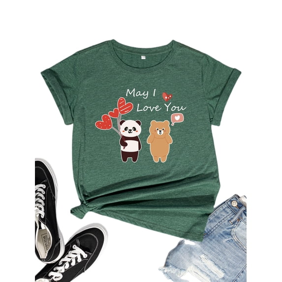 FIUFY Womens Cute Panda and Bear Graphic Tees Crew Neck Short Sleeve Summer T-Shirts