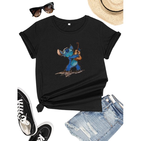 FIUFY Womens Guitar Rock Roll Short Sleeve Graphic Tees Summer Casual Music and Band T-Shirts