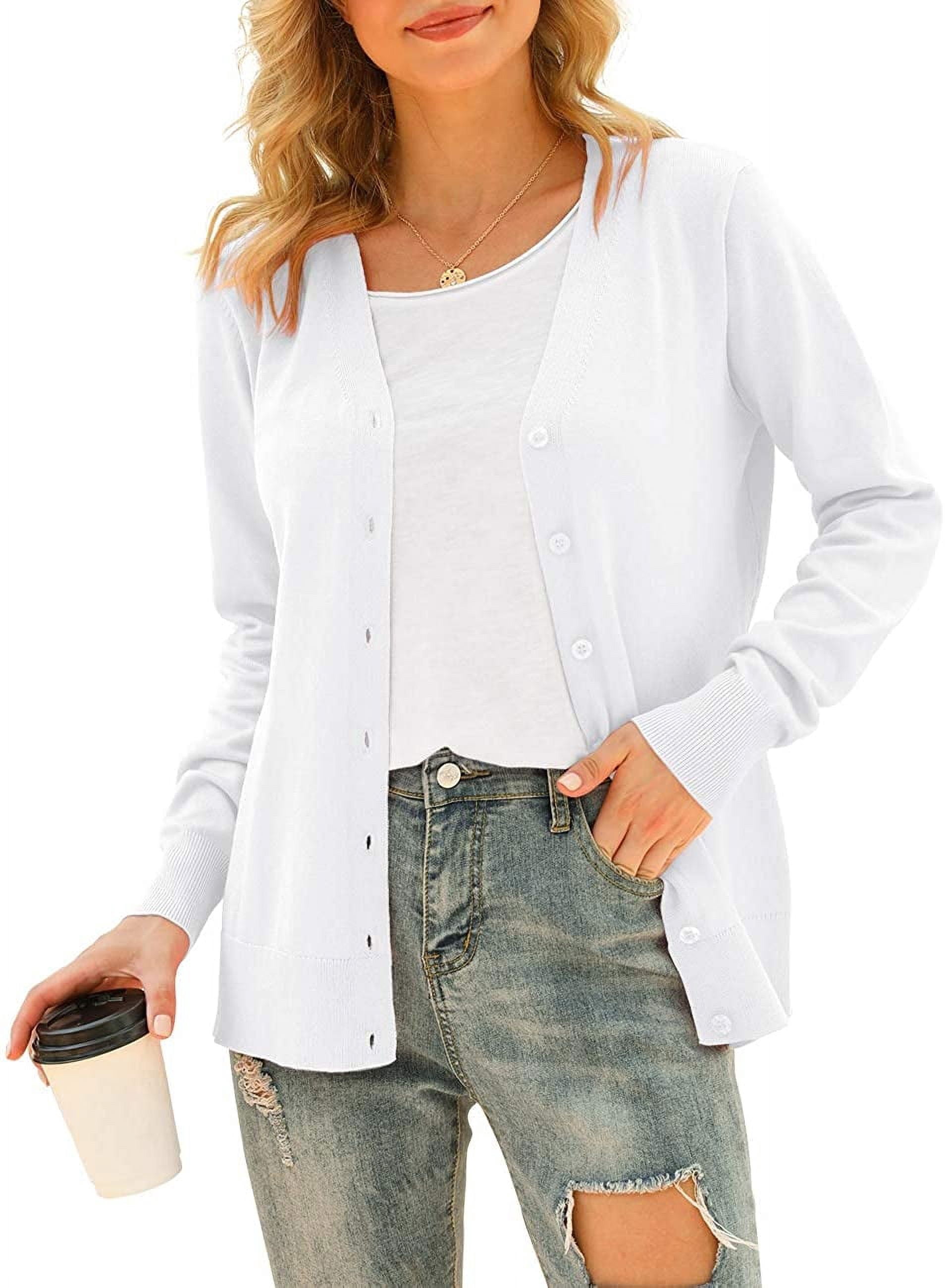 Women's Elegant White Open Front Cardigan Lightweight Knit Sweater for All Seasons
