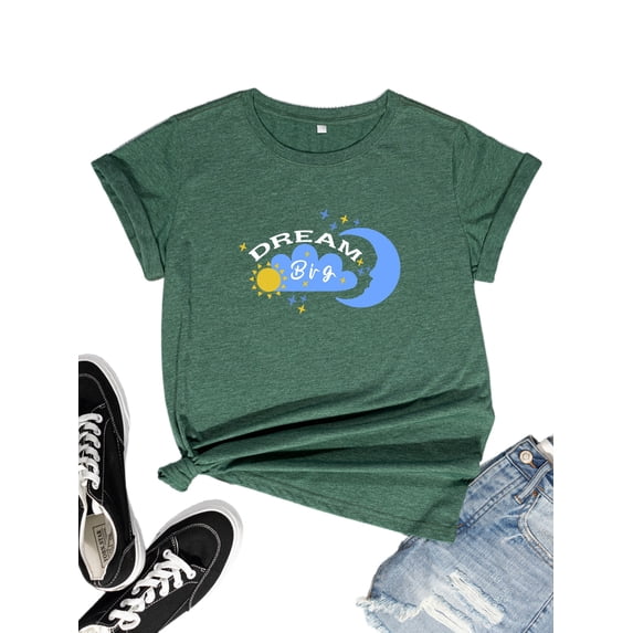 FIUFY Womens Summer Sky Graphic T-Shirts Big Dream Printed Casual Short Sleeve Tee Tops