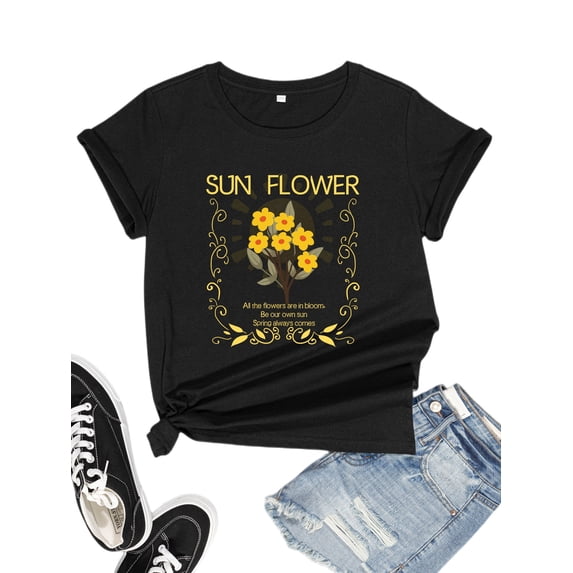 FIUFY Womens Sunflower Graphic Tees Summer Short Sleeve Shirts Be Our Own Sun Casual Clothes