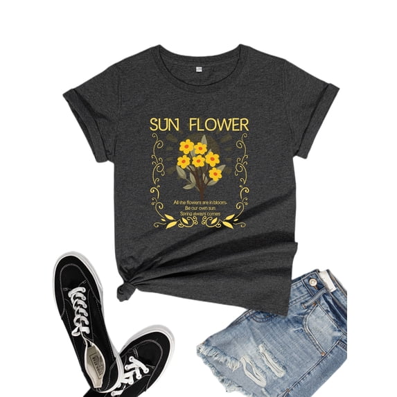 FIUFY Womens Sunflower Graphic Tees Summer Short Sleeve Shirts Be Our Own Sun Casual Clothes