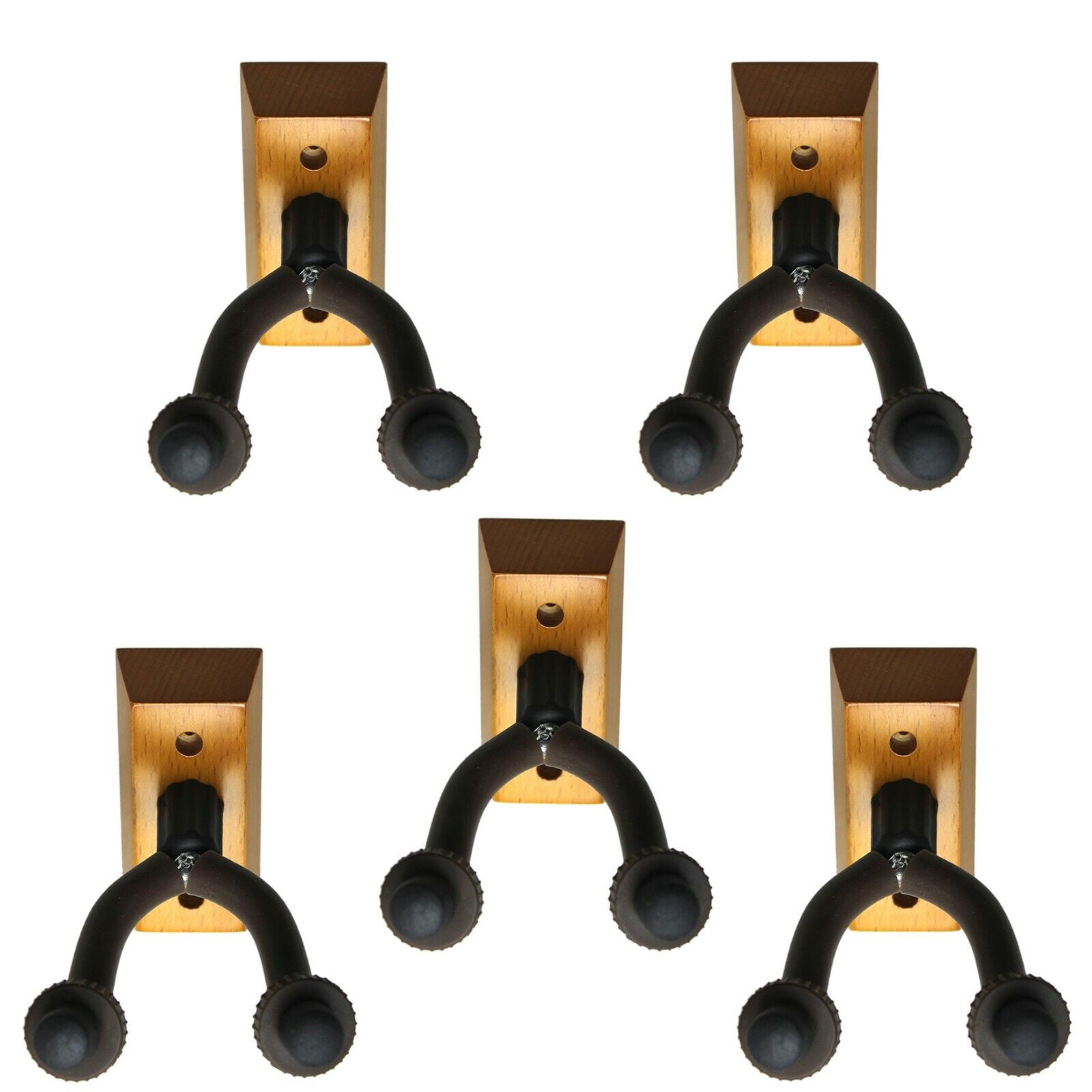 FIVE (5) BlueDot Trading Universal Wall Electric, Acoustic Classical, Banjo, Mandolin, Ukulele and Base Guitar Holder Attractive Cherry Wood Base ~ Hardware Included
