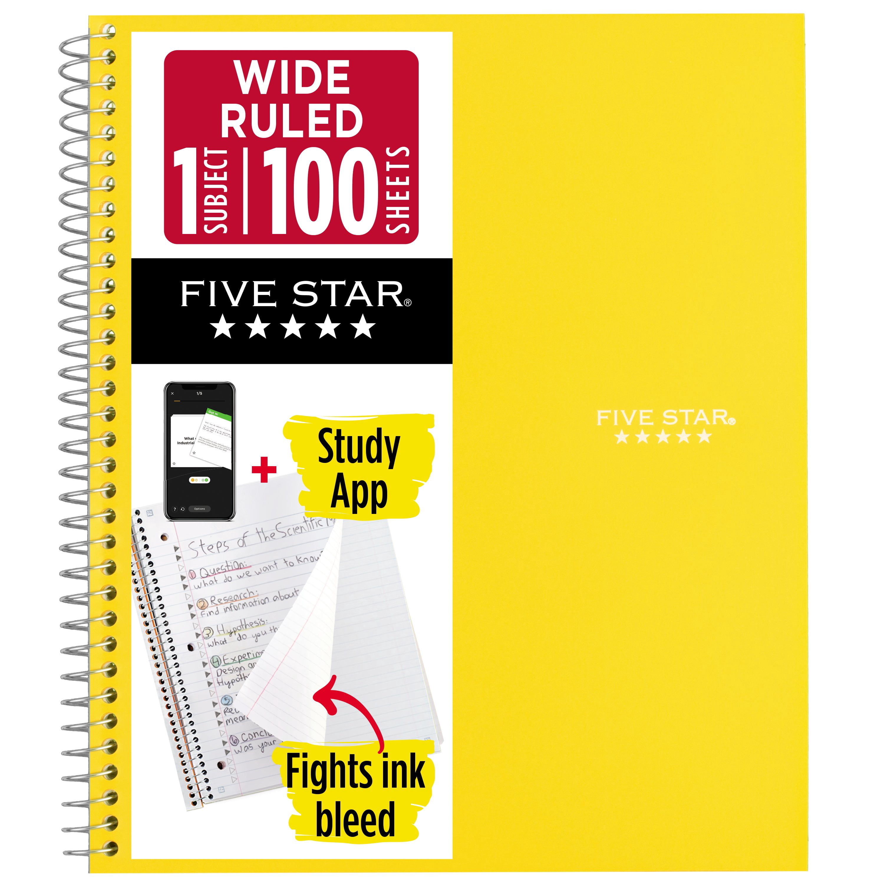 Five Star 1 Subject Wide Rule Notebook - Vivid Yellow - Walmart.com